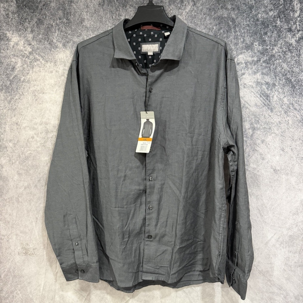 Ted Baker Mens Long Sleeve Button Down Shirt Dress Casual Fit 2XL Dark Gray